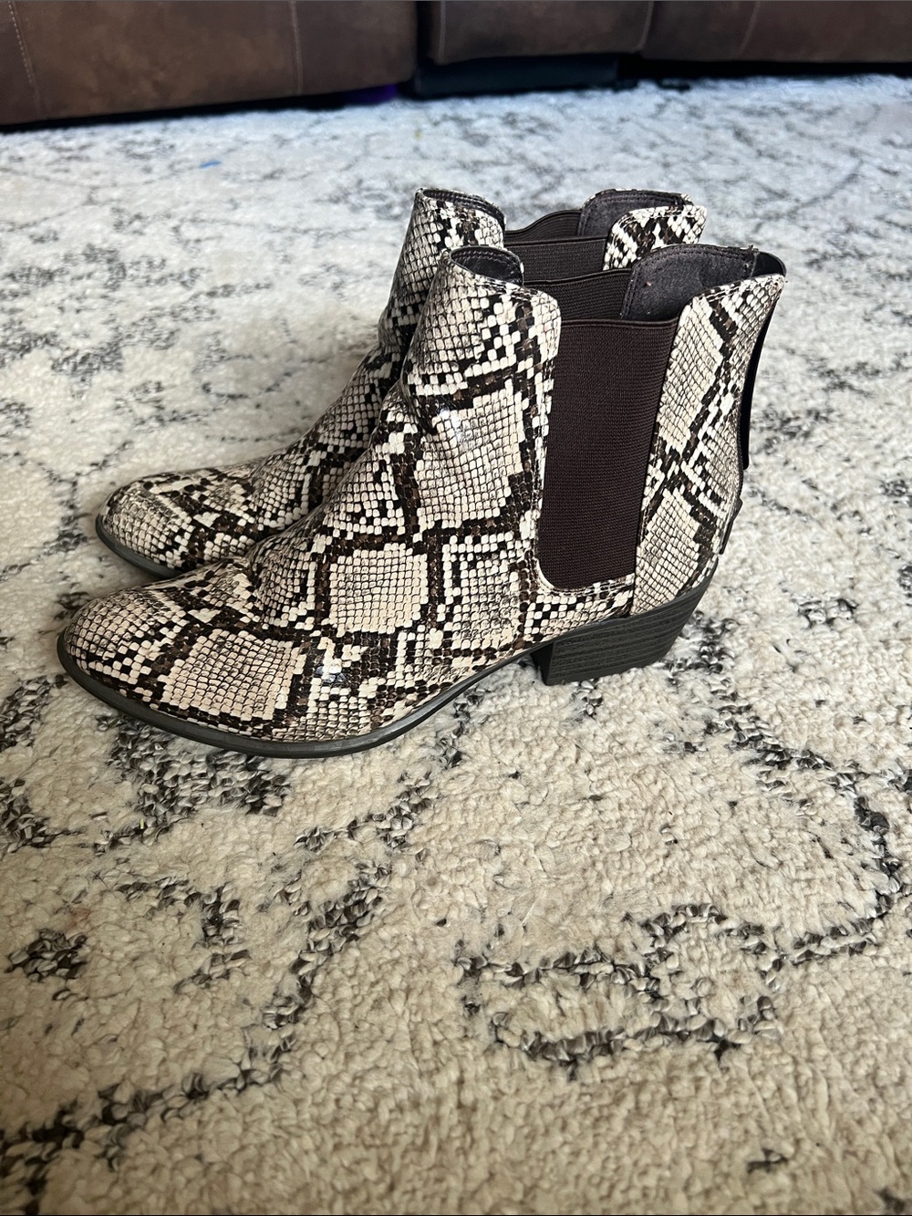 Esprit Snake-Print Ankle Boots in Black and Cream